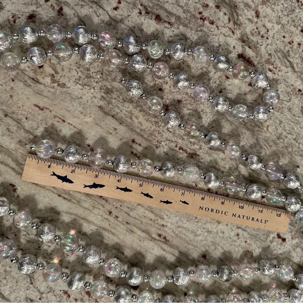 Five Vintage Garland Acrylic Iridescent Silver Metallic Christmas Balls Strings
